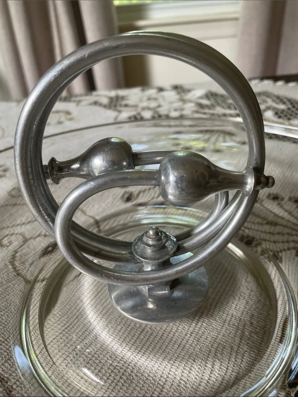 Art Deco Glass Serving Tray with Aluminum Ring Handle - Clear Serveware